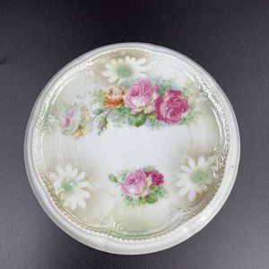 Antique Three Crown China Germany Teapot Trivet Ceramic Porcelain Floral Rose